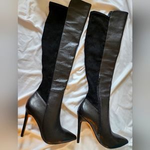 NEW ALDO Black Leather Knee High Boots, Size 6.5, 4" Stiletto Heels